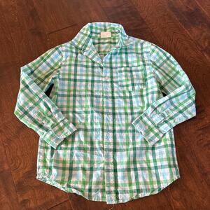 Crazy 8 Boys Medium 7/8 Green Plaid Button Down Shirt Collared Preppy